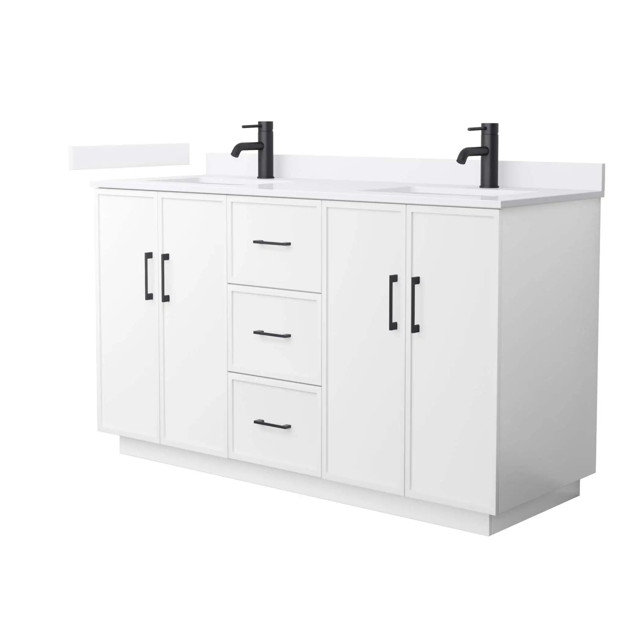 60" Elan TK Elan Double Bathroom Vanity with Toe Kick in White with Matte Black Trim by Wyndham