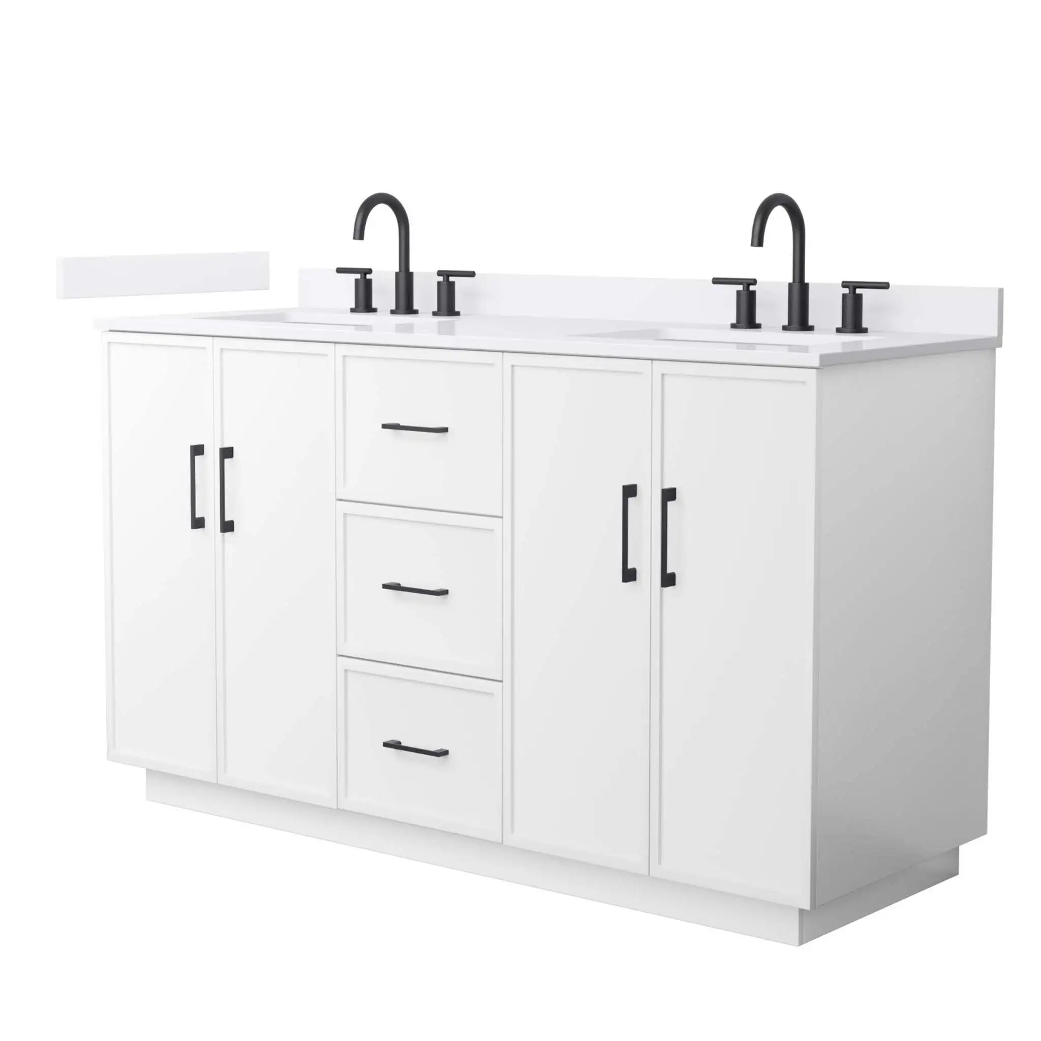 60" Elan TK Elan Double Bathroom Vanity with Toe Kick in White with Matte Black Trim by Wyndham