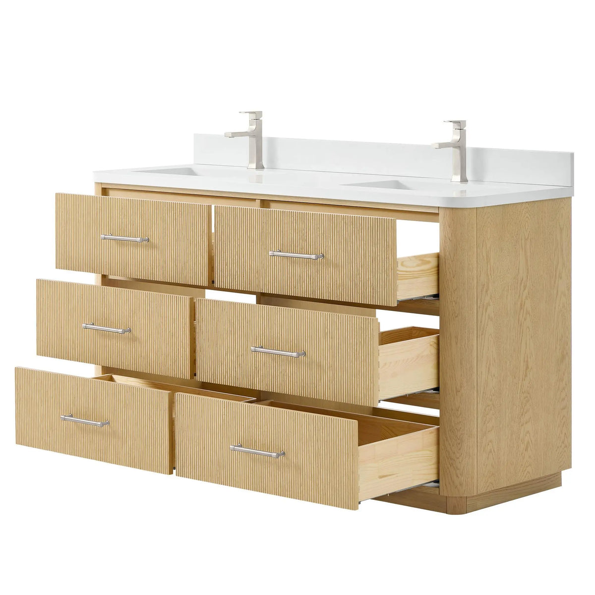 60" Francesca Double Bathroom Vanity Scandinavian Oak Brushed Nickel Trim by wyndham View 13
