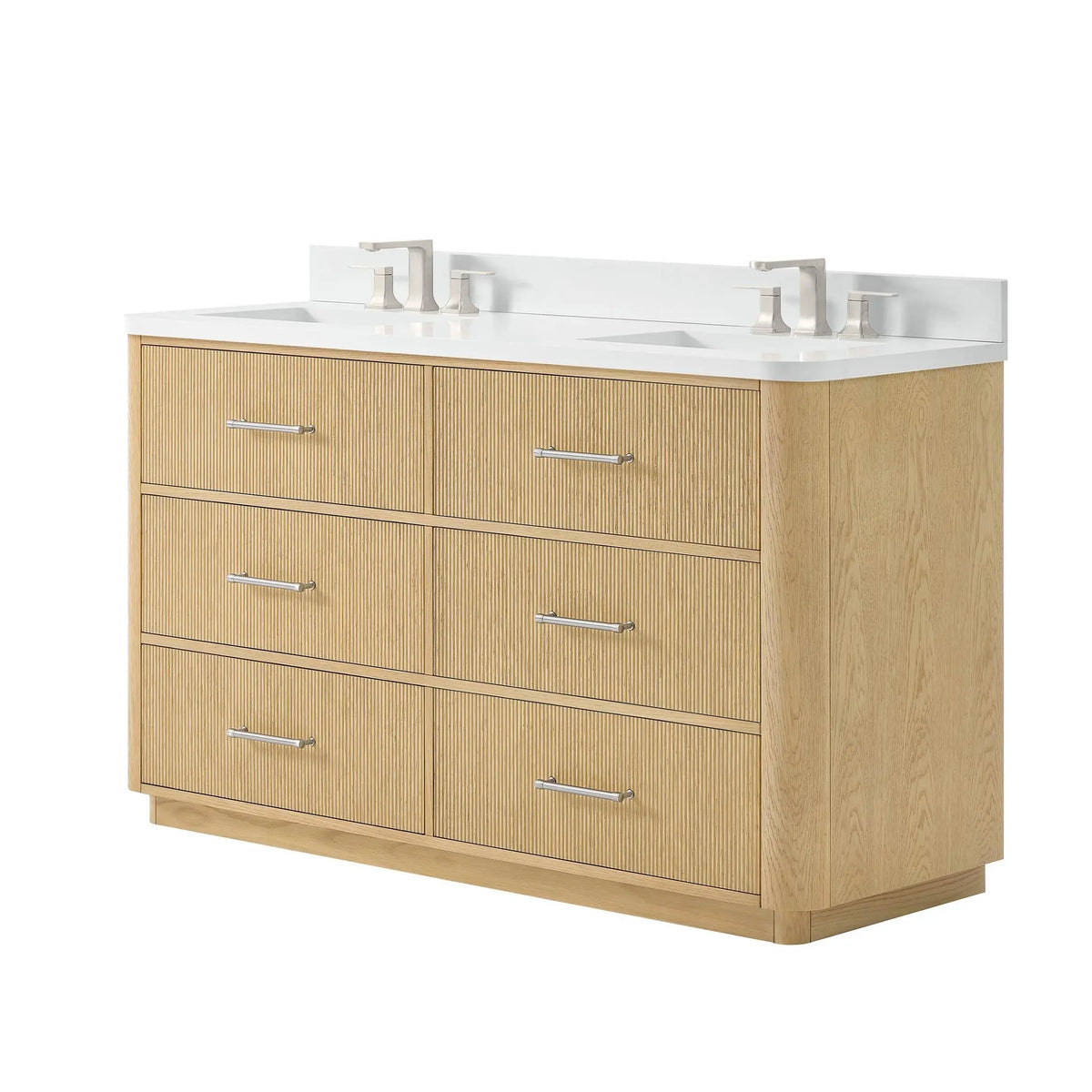 60" Francesca Double Bathroom Vanity Scandinavian Oak Brushed Nickel Trim by wyndham View 20