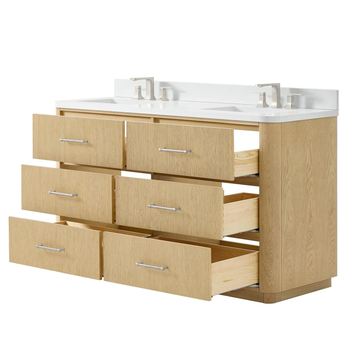 60" Francesca Double Bathroom Vanity Scandinavian Oak Brushed Nickel Trim by wyndham View 18
