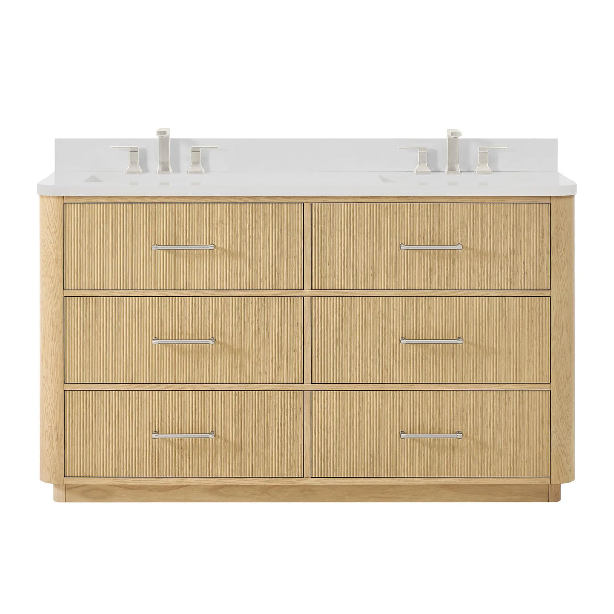 60" Francesca Double Bathroom Vanity Scandinavian Oak Brushed Nickel Trim by wyndham View 16