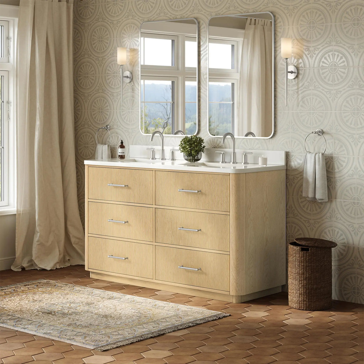 60" Francesca Double Bathroom Vanity Scandinavian Oak Brushed Nickel Trim by wyndham View 17
