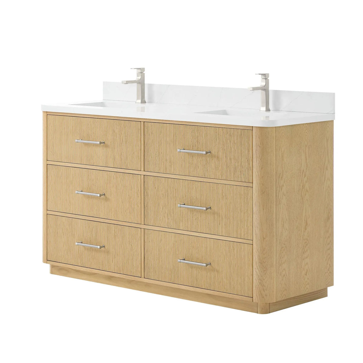 60" Francesca Double Bathroom Vanity Scandinavian Oak Brushed Nickel Trim by wyndham View 5