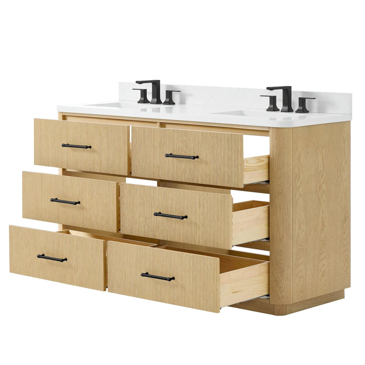 60" Francesca Double Bathroom Vanity Scandinavian Oak Matte Black Trim by wyndham View 8