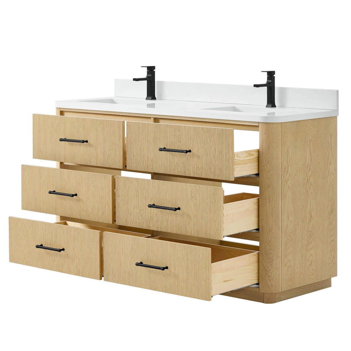 60" Francesca Double Bathroom Vanity Scandinavian Oak Matte Black Trim by wyndham View 13