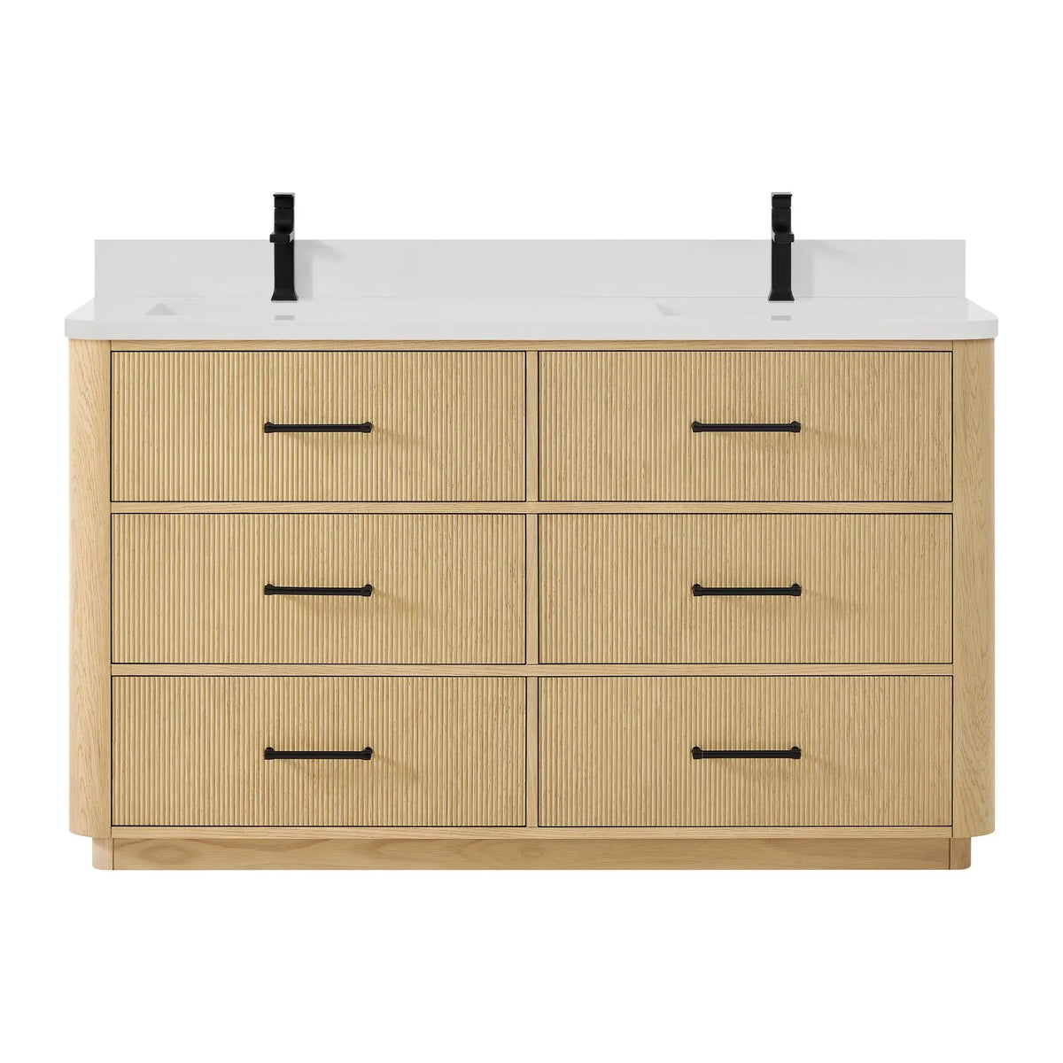 60" Francesca Double Bathroom Vanity Scandinavian Oak Matte Black Trim by wyndham View 11