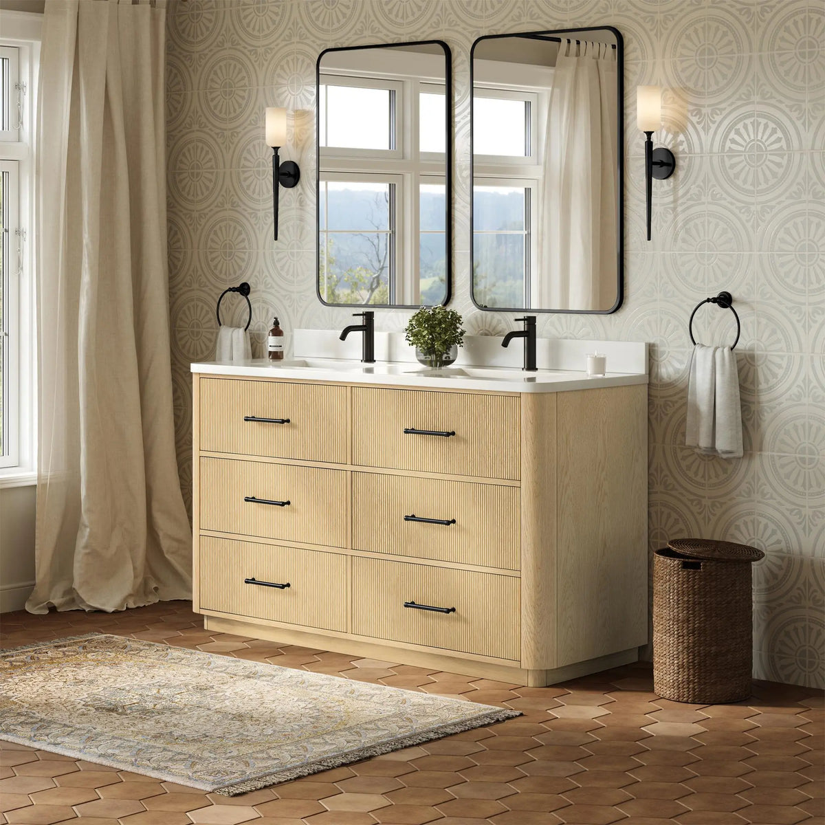 60" Francesca Double Bathroom Vanity Scandinavian Oak Matte Black Trim by wyndham View 12