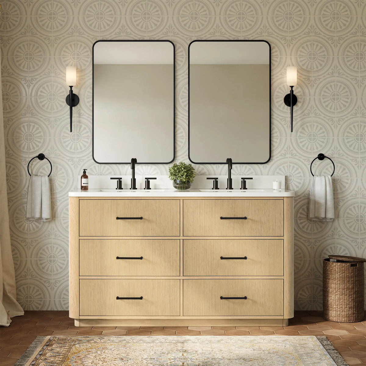 60" Francesca Double Bathroom Vanity Scandinavian Oak Matte Black Trim by wyndham View 19
