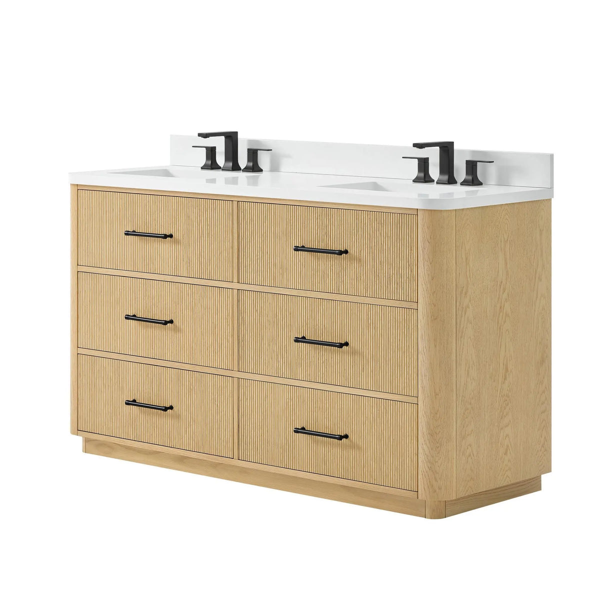 60" Francesca Double Bathroom Vanity Scandinavian Oak Matte Black Trim by wyndham View 20