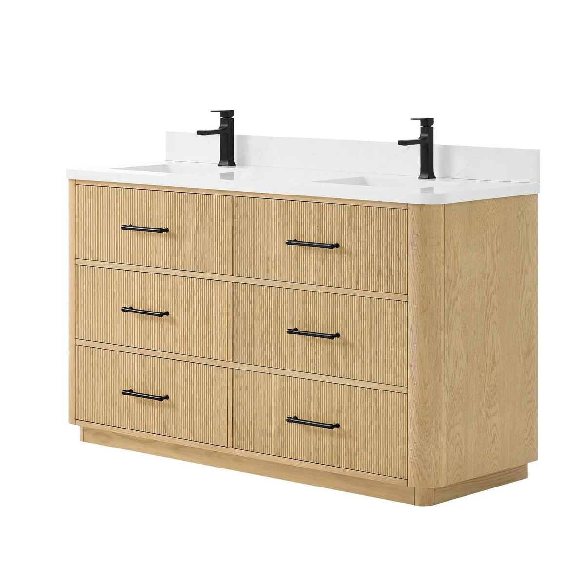 60" Francesca Double Bathroom Vanity Scandinavian Oak Matte Black Trim by wyndham View 5