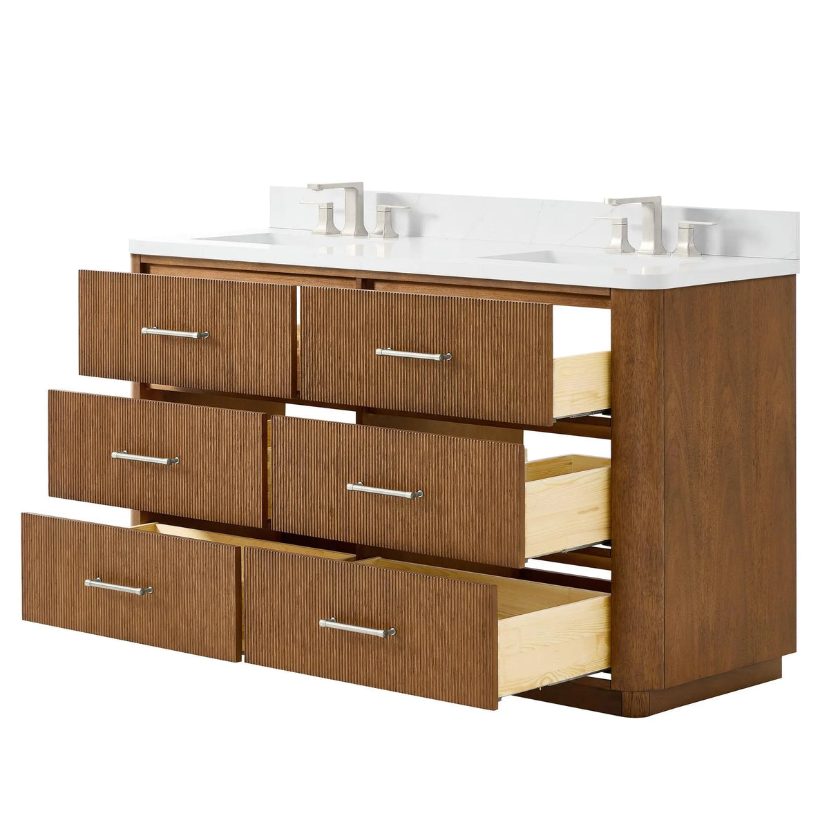 60" Francesca Double Bathroom Vanity Toasted Walnut Brushed Nickel Trim by wyndham View 8