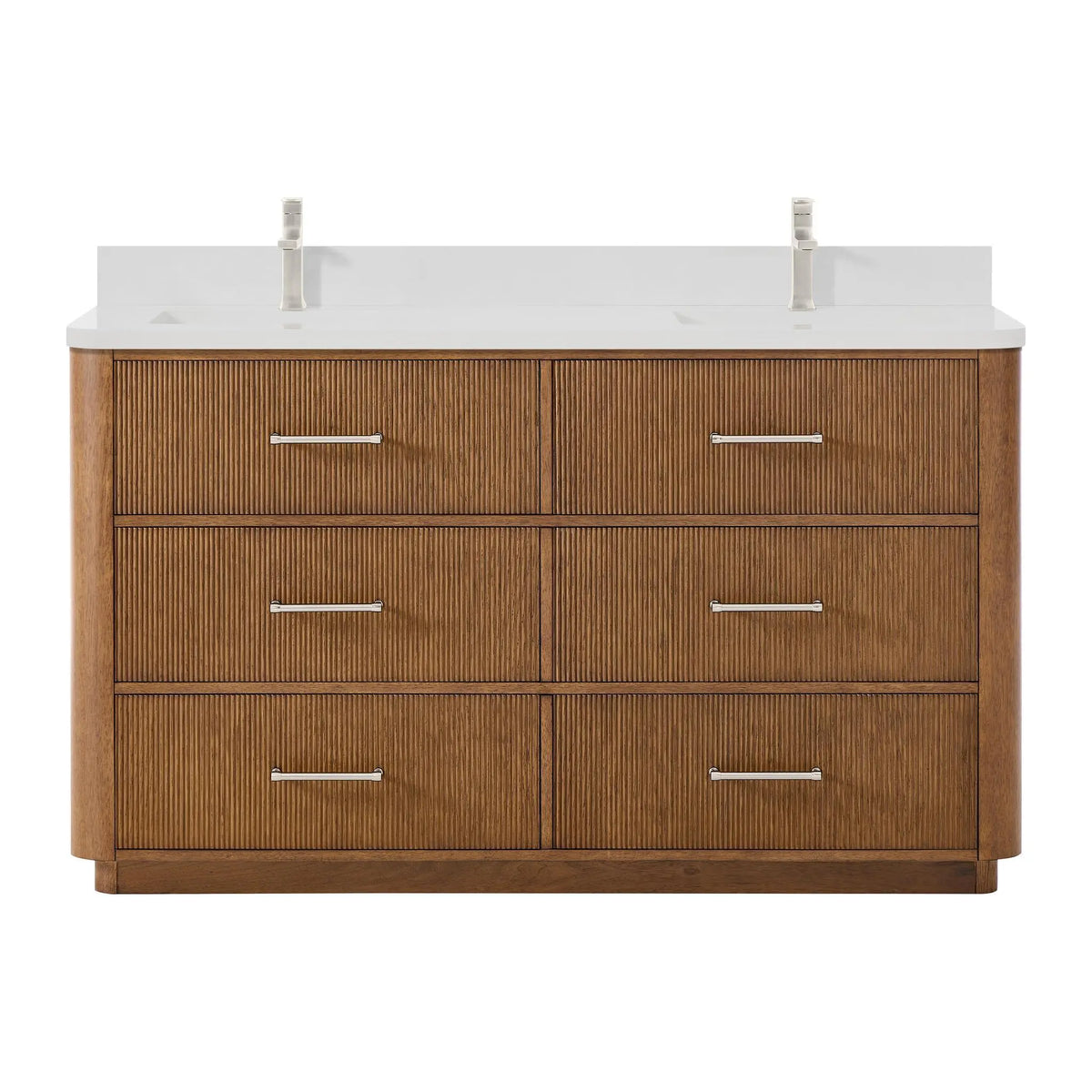 60" Francesca Double Bathroom Vanity Toasted Walnut Brushed Nickel Trim by wyndham View 11