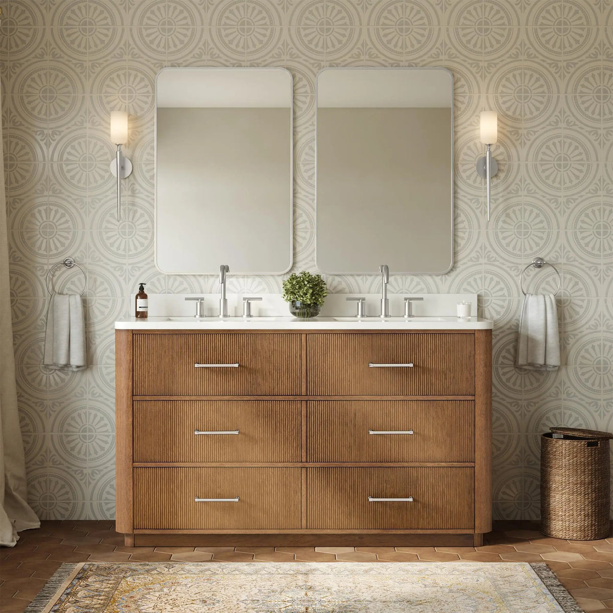 60" Francesca Double Bathroom Vanity Toasted Walnut Brushed Nickel Trim by wyndham View 19