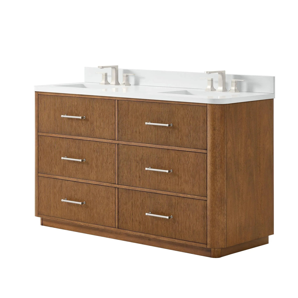 60" Francesca Double Bathroom Vanity Toasted Walnut Brushed Nickel Trim by wyndham View 20
