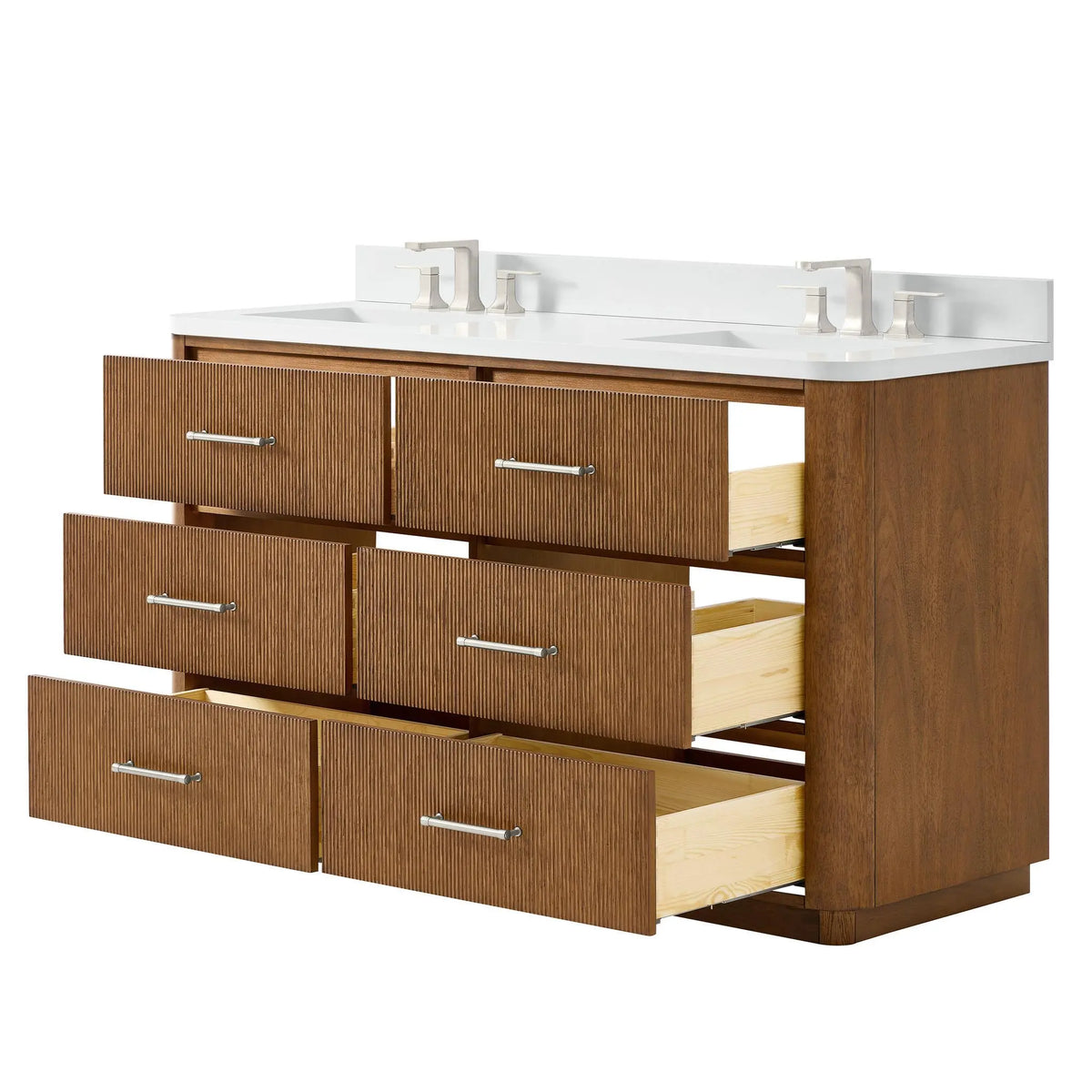 60" Francesca Double Bathroom Vanity Toasted Walnut Brushed Nickel Trim by wyndham View 18