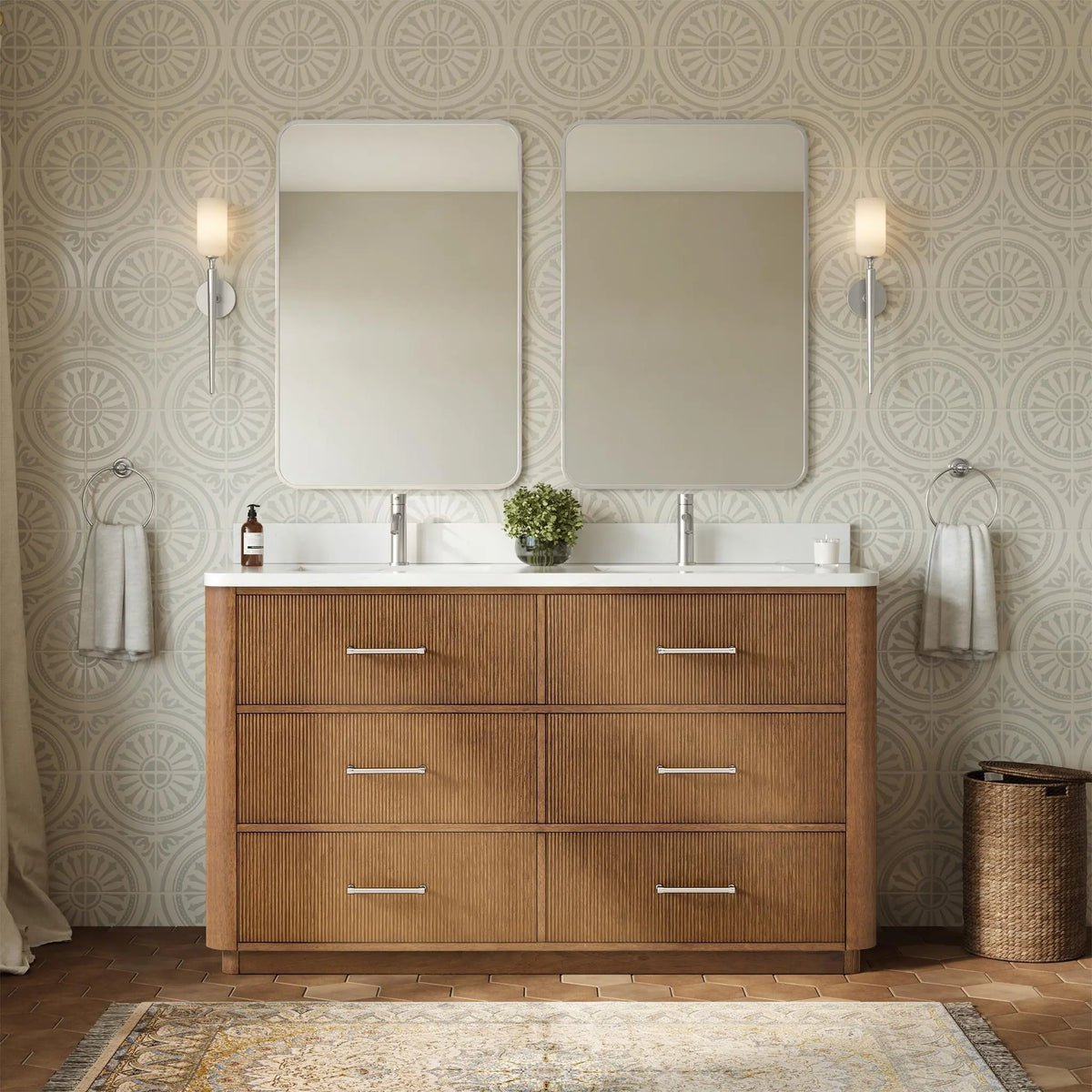 60" Francesca Double Bathroom Vanity Toasted Walnut Brushed Nickel Trim by wyndham View 4