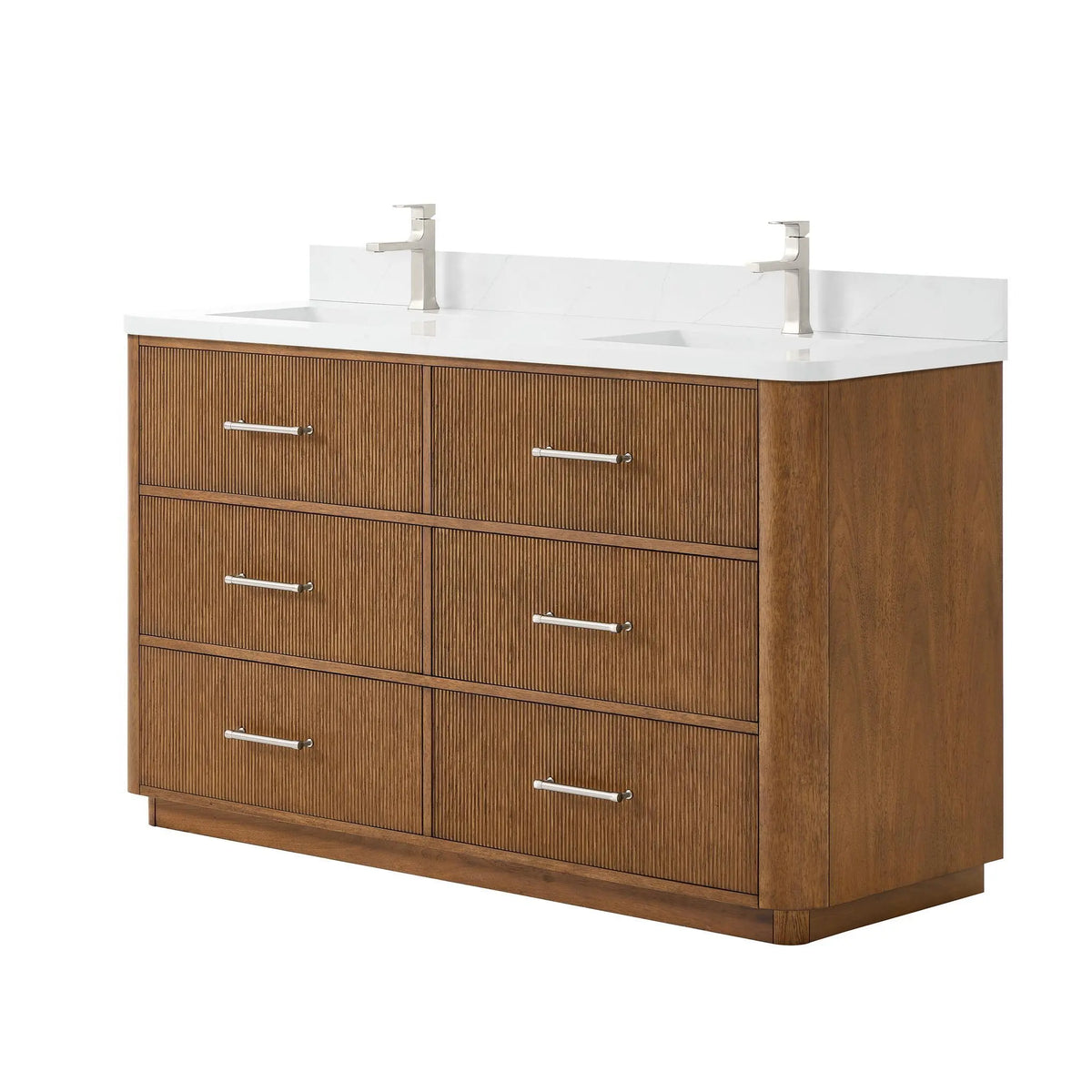 60" Francesca Double Bathroom Vanity Toasted Walnut Brushed Nickel Trim by wyndham View 5