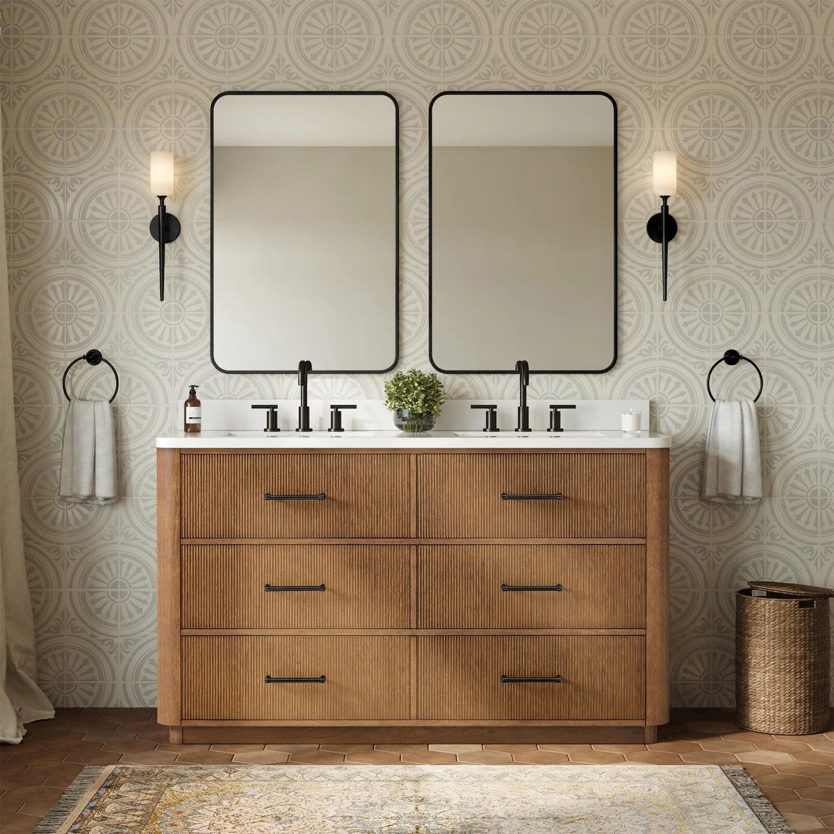 60" Francesca Double Bathroom Vanity Toasted Walnut Matte Black Trim by wyndham View 9