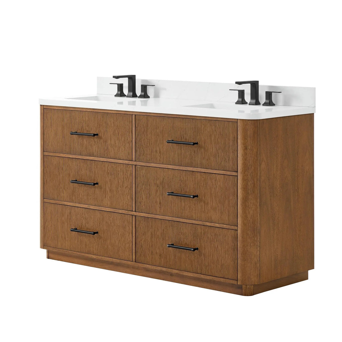60" Francesca Double Bathroom Vanity Toasted Walnut Matte Black Trim by wyndham View 10