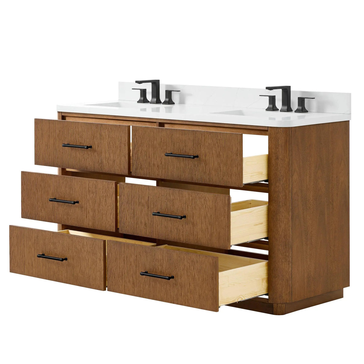 60" Francesca Double Bathroom Vanity Toasted Walnut Matte Black Trim by wyndham View 8