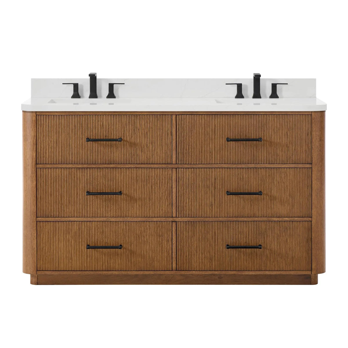 60" Francesca Double Bathroom Vanity Toasted Walnut Matte Black Trim by wyndham View 6