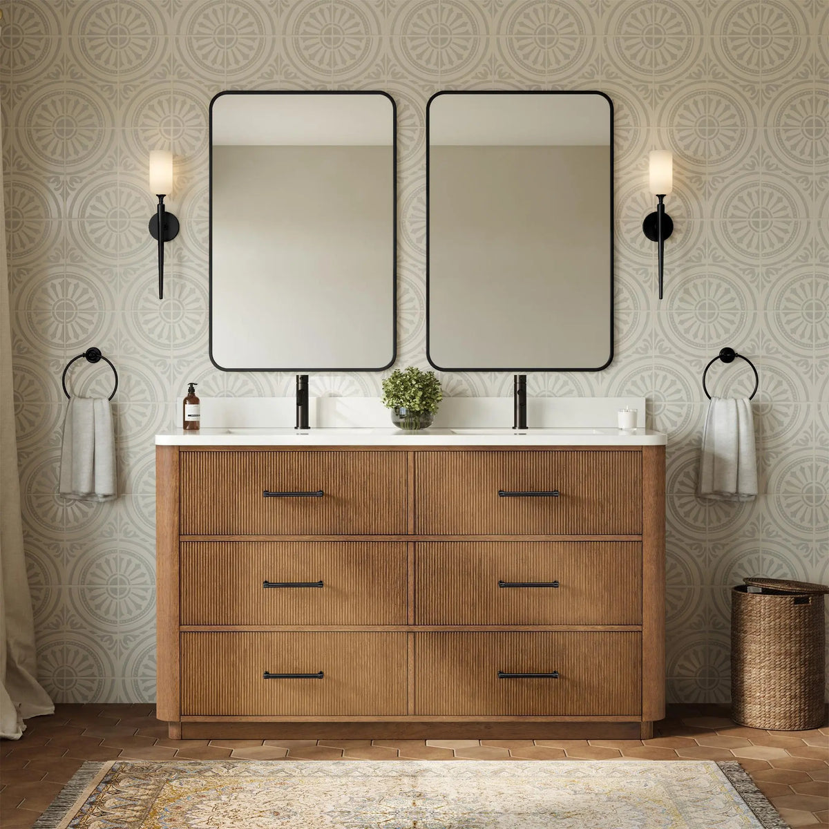 60" Francesca Double Bathroom Vanity Toasted Walnut Matte Black Trim by wyndham View 14