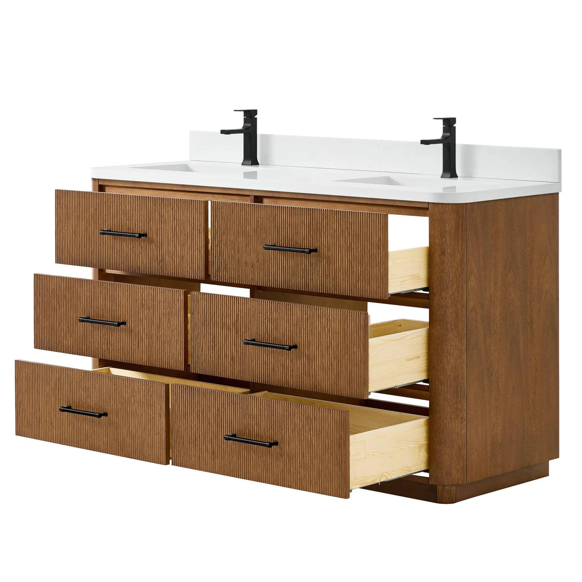 60" Francesca Double Bathroom Vanity Toasted Walnut Matte Black Trim by wyndham View 13