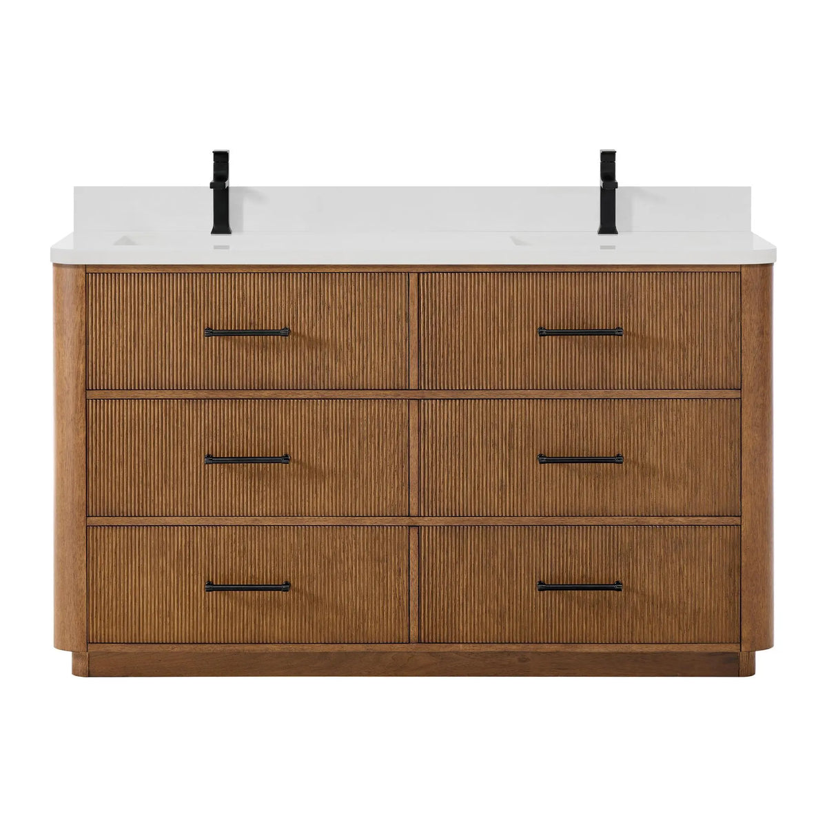 60" Francesca Double Bathroom Vanity Toasted Walnut Matte Black Trim by wyndham View 11