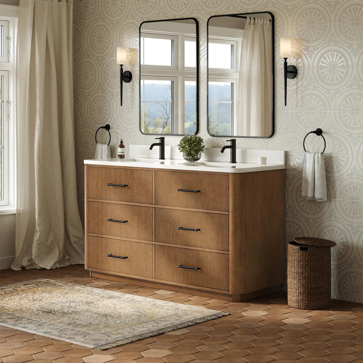 60" Francesca Double Bathroom Vanity Toasted Walnut Matte Black Trim by wyndham View 12