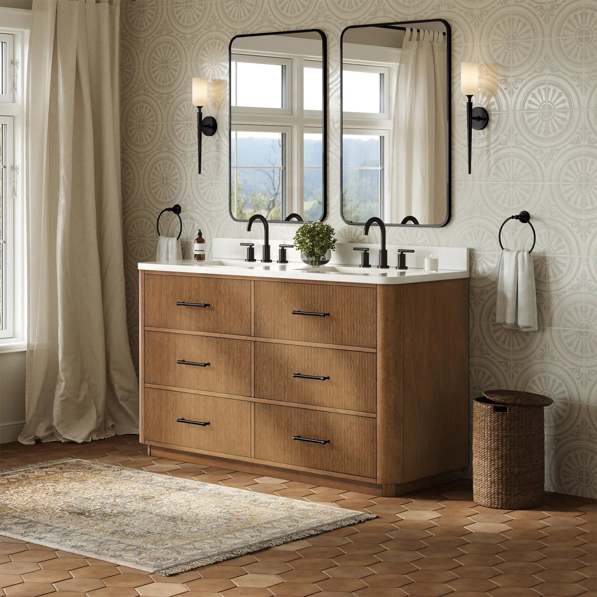 60" Francesca Double Bathroom Vanity Toasted Walnut Matte Black Trim by wyndham View 17