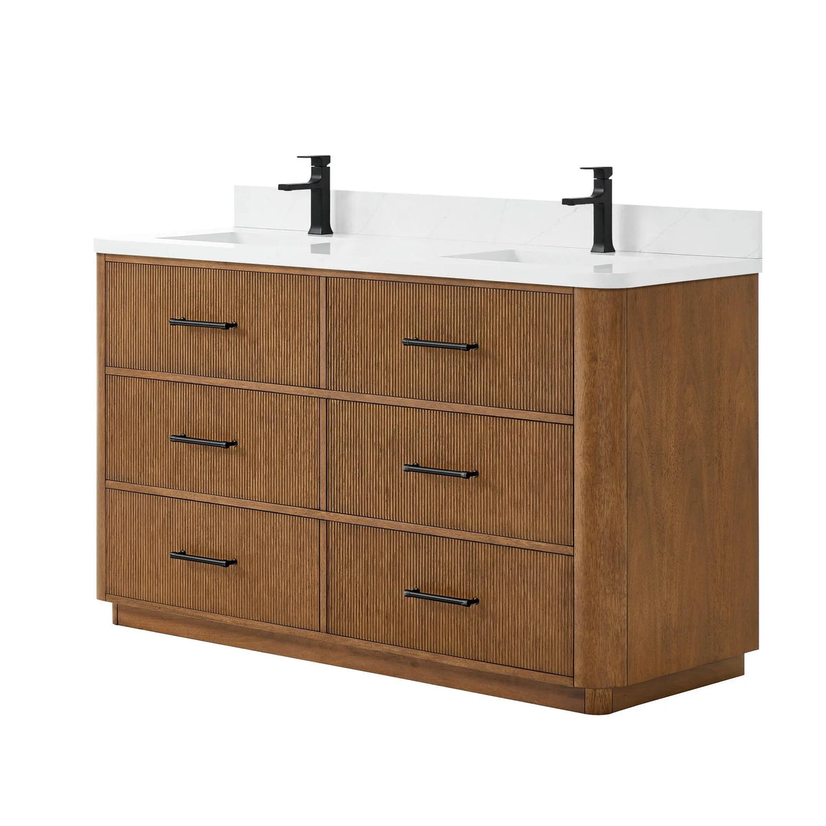 60" Francesca Double Bathroom Vanity Toasted Walnut Matte Black Trim by wyndham View 5