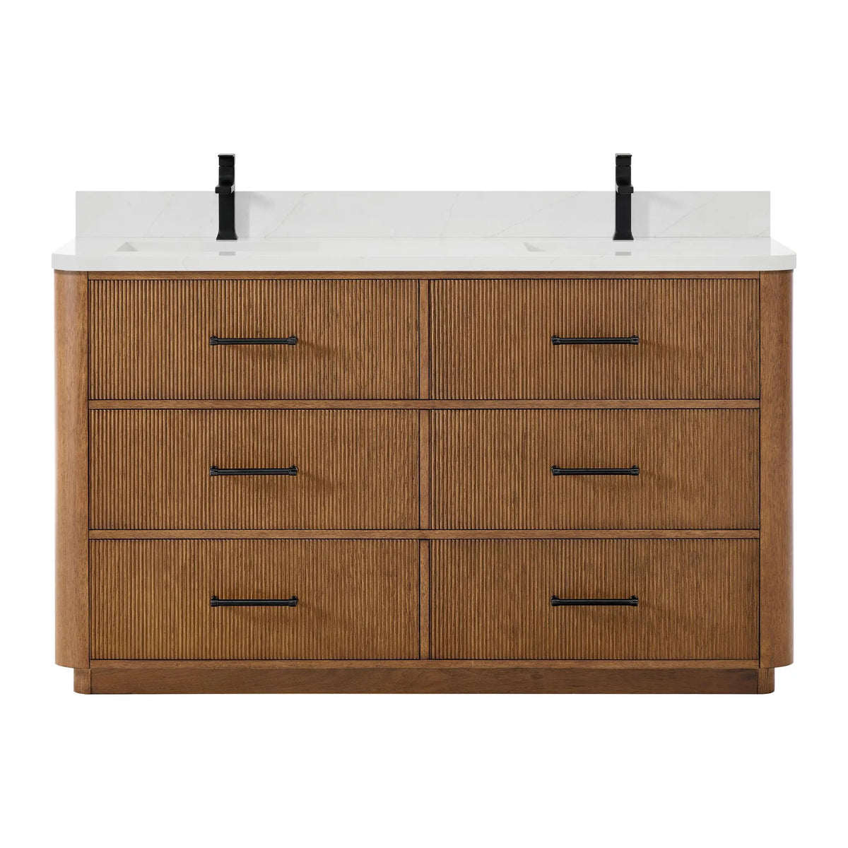 60" Francesca Double Bathroom Vanity Toasted Walnut Matte Black Trim by wyndham View 1