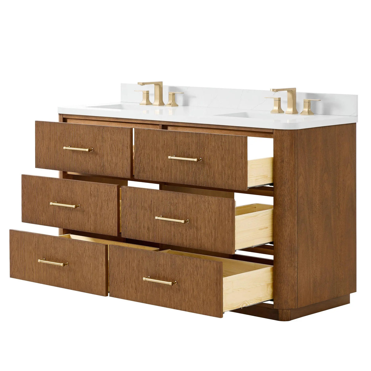 60" Francesca Double Bathroom Vanity Toasted Walnut Satin Bronze Trim by wyndham View 8