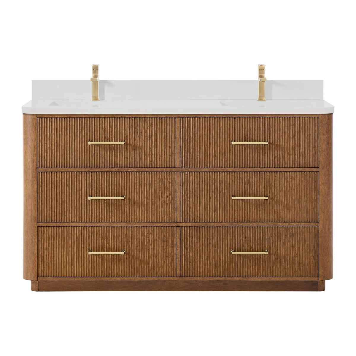 60" Francesca Double Bathroom Vanity Toasted Walnut Satin Bronze Trim by wyndham View 11