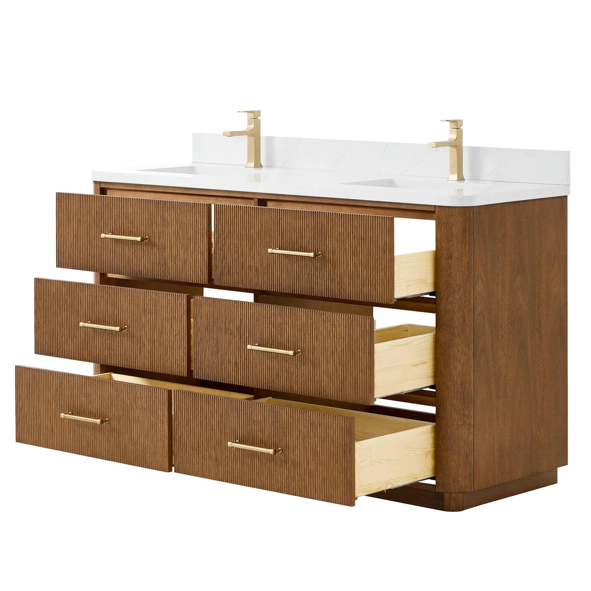 60" Francesca Double Bathroom Vanity Toasted Walnut Satin Bronze Trim by wyndham View 3