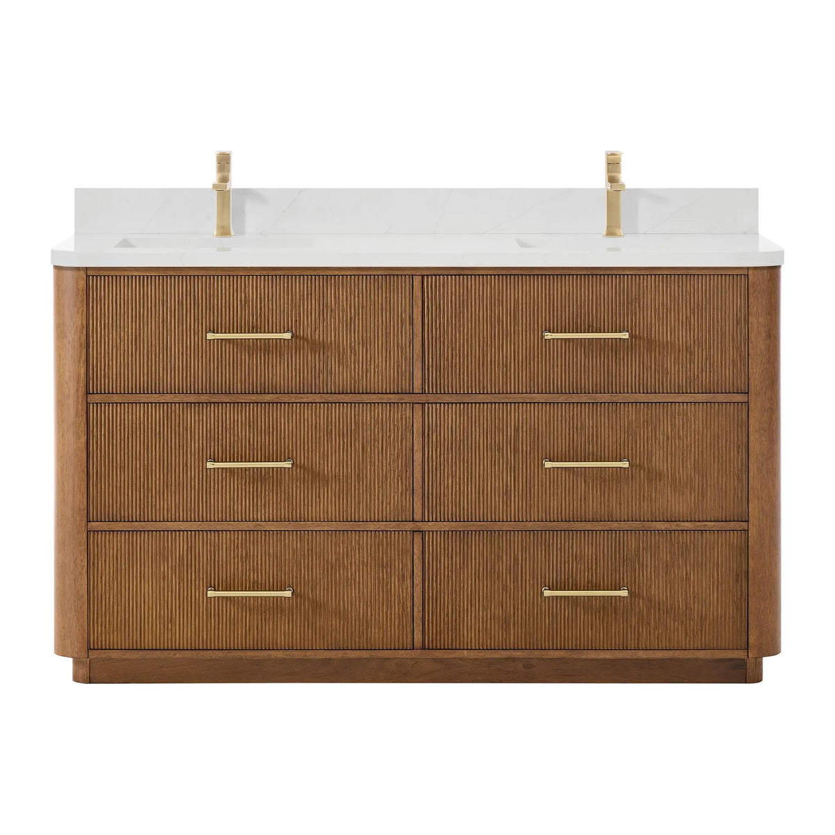 60" Francesca Double Bathroom Vanity Toasted Walnut Satin Bronze Trim by wyndham View 1