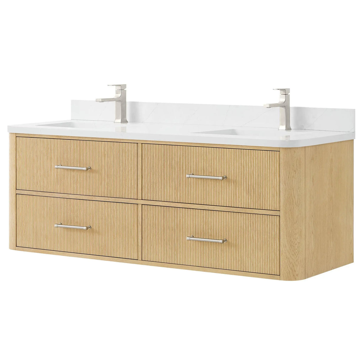 60" Francesca Double Wall Mounted Bathroom Vanity Scandinavian Oak Brushed Nickel Trim by wyndham View 5