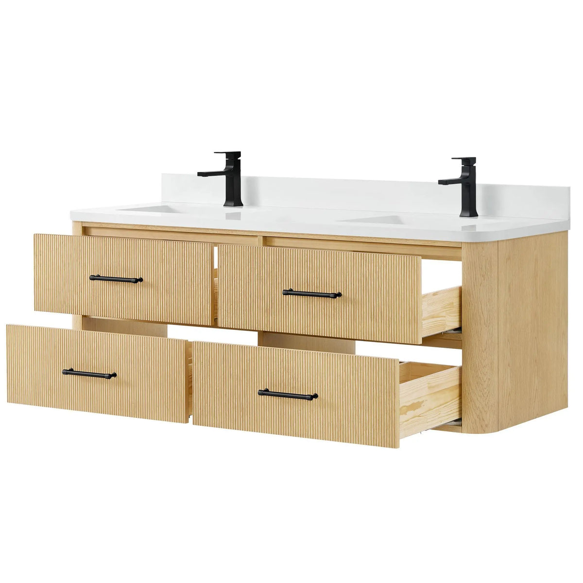 60" Francesca Double Wall Mounted Bathroom Vanity Scandinavian Oak Matte Black Trim by wyndham View 13
