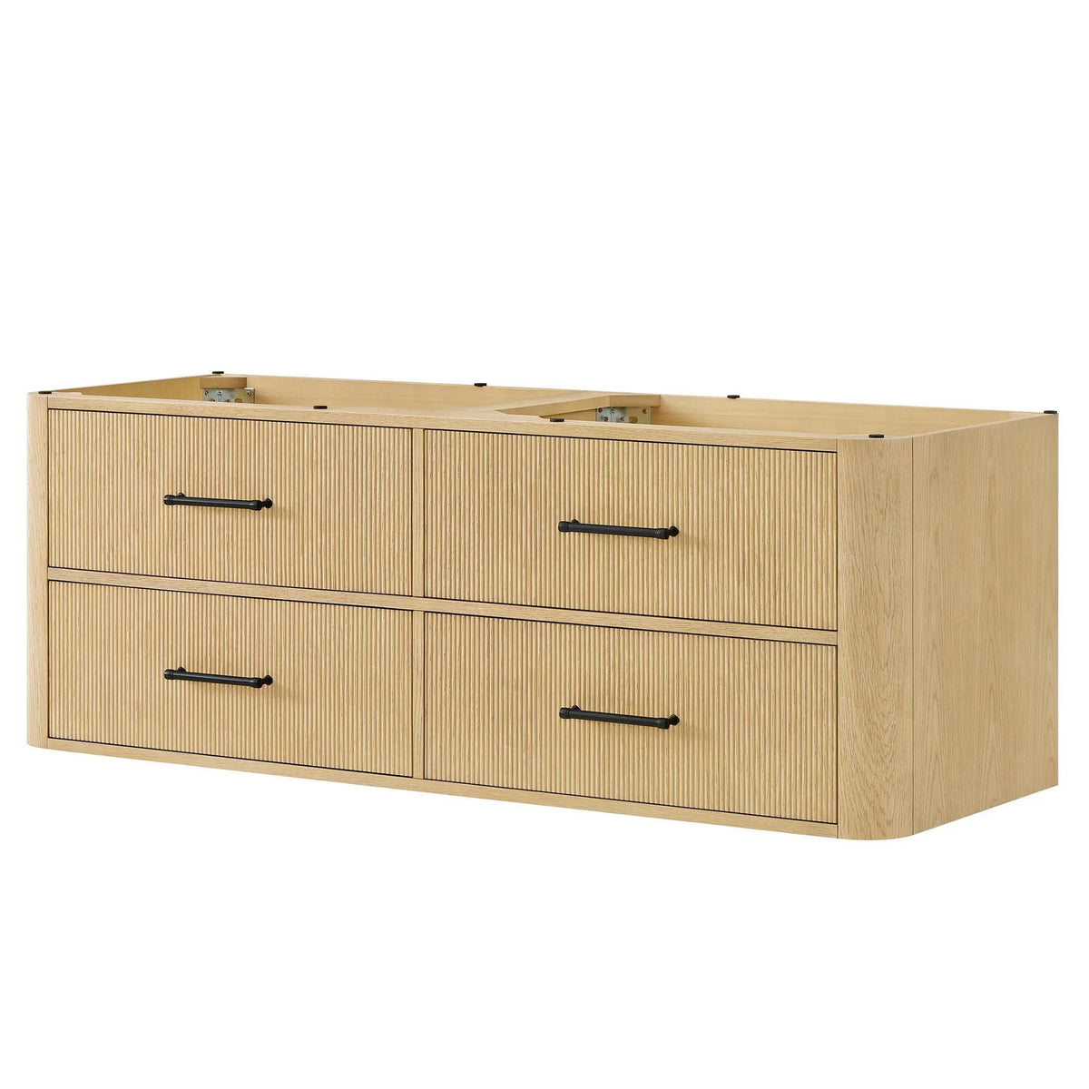 60" Francesca Double Wall Mounted Bathroom Vanity Scandinavian Oak Matte Black Trim by wyndham View 24
