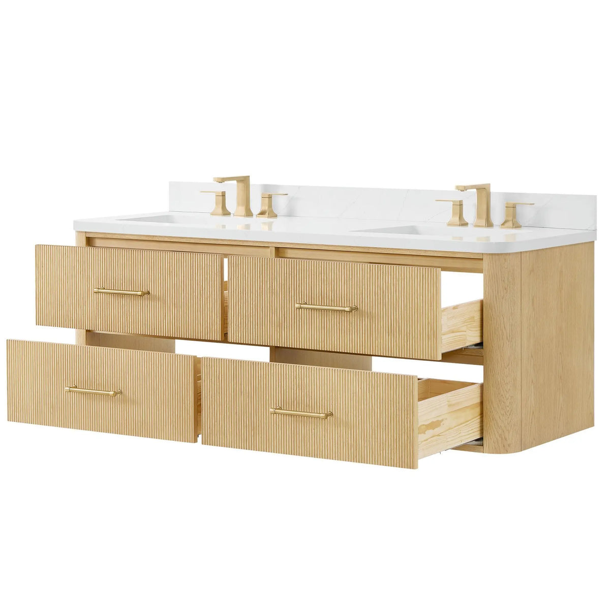60" Francesca Double Wall Mounted Bathroom Vanity Scandinavian Oak Satin Bronze Trim by wyndham View 8