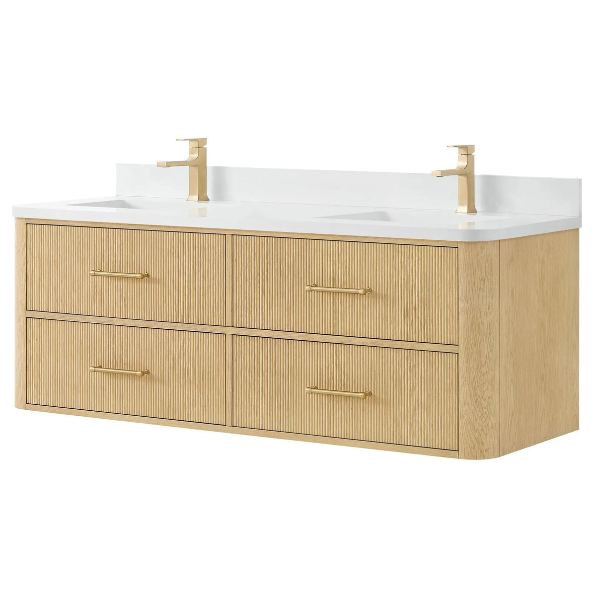 60" Francesca Double Wall Mounted Bathroom Vanity Scandinavian Oak Satin Bronze Trim by wyndham View 15