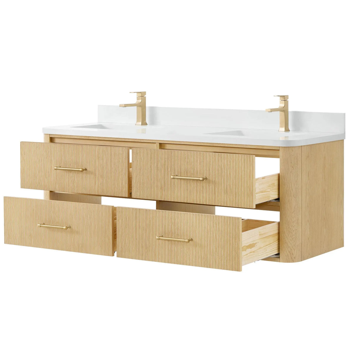 60" Francesca Double Wall Mounted Bathroom Vanity Scandinavian Oak Satin Bronze Trim by wyndham View 13