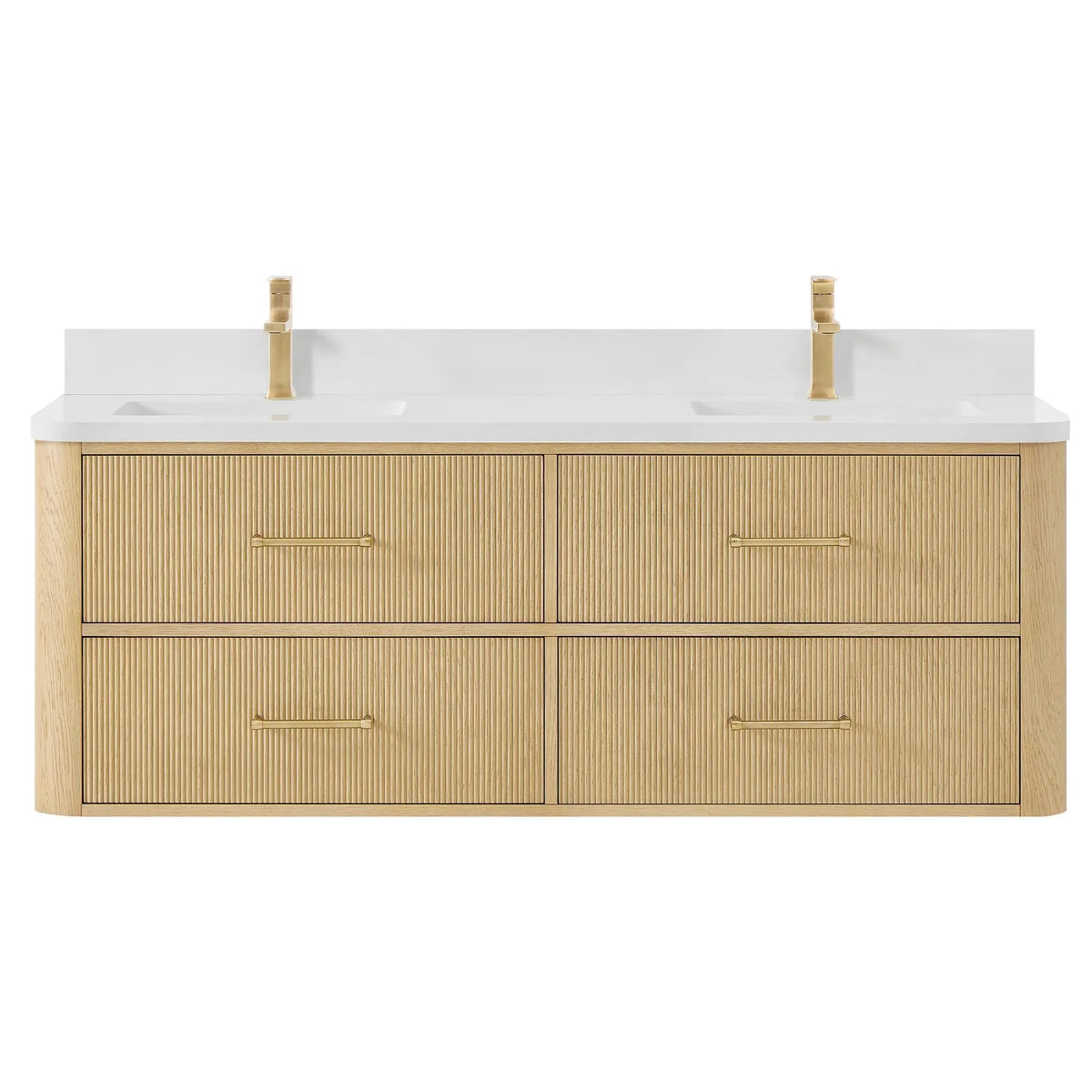60" Francesca Double Wall Mounted Bathroom Vanity Scandinavian Oak Satin Bronze Trim by wyndham View 11
