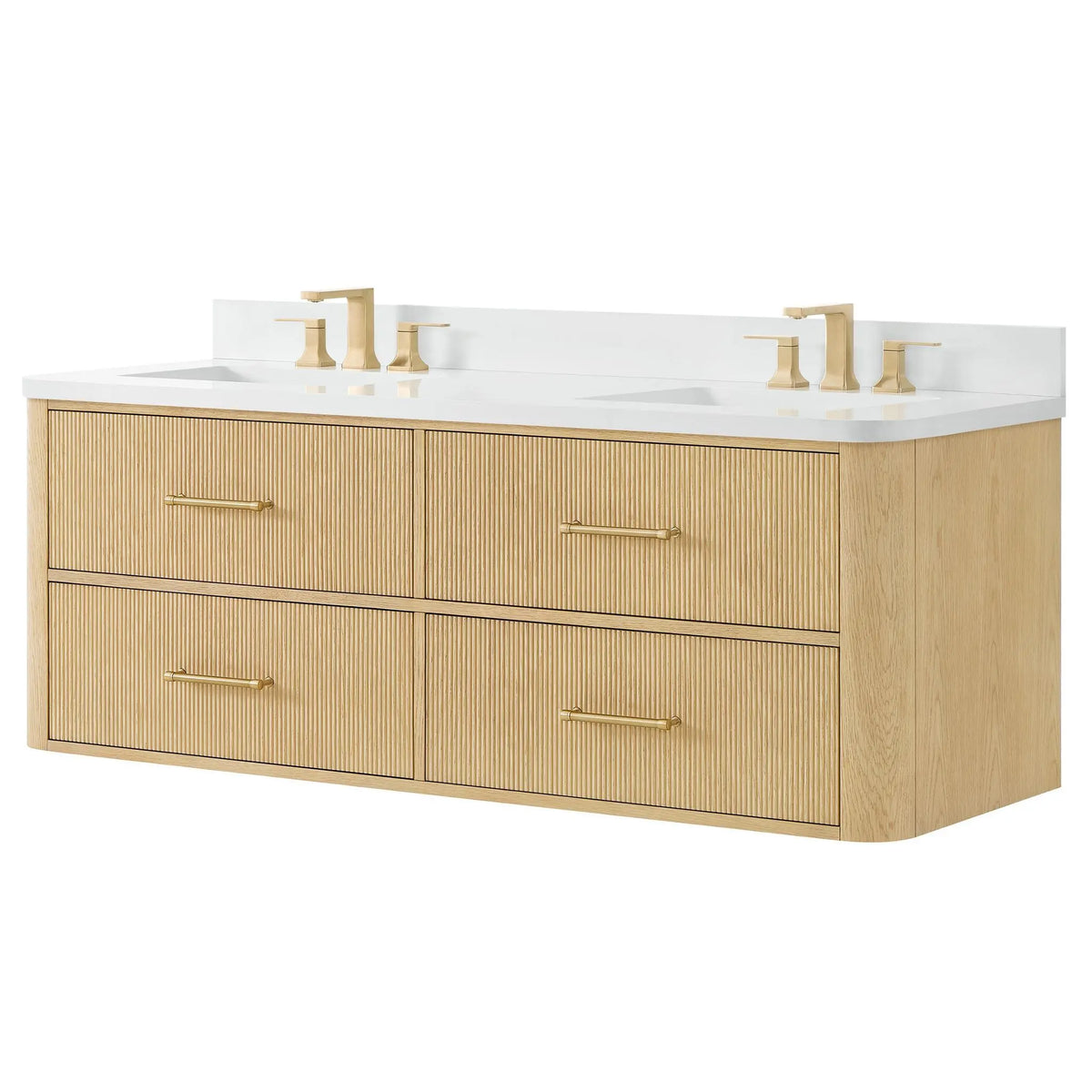 60" Francesca Double Wall Mounted Bathroom Vanity Scandinavian Oak Satin Bronze Trim by wyndham View 20