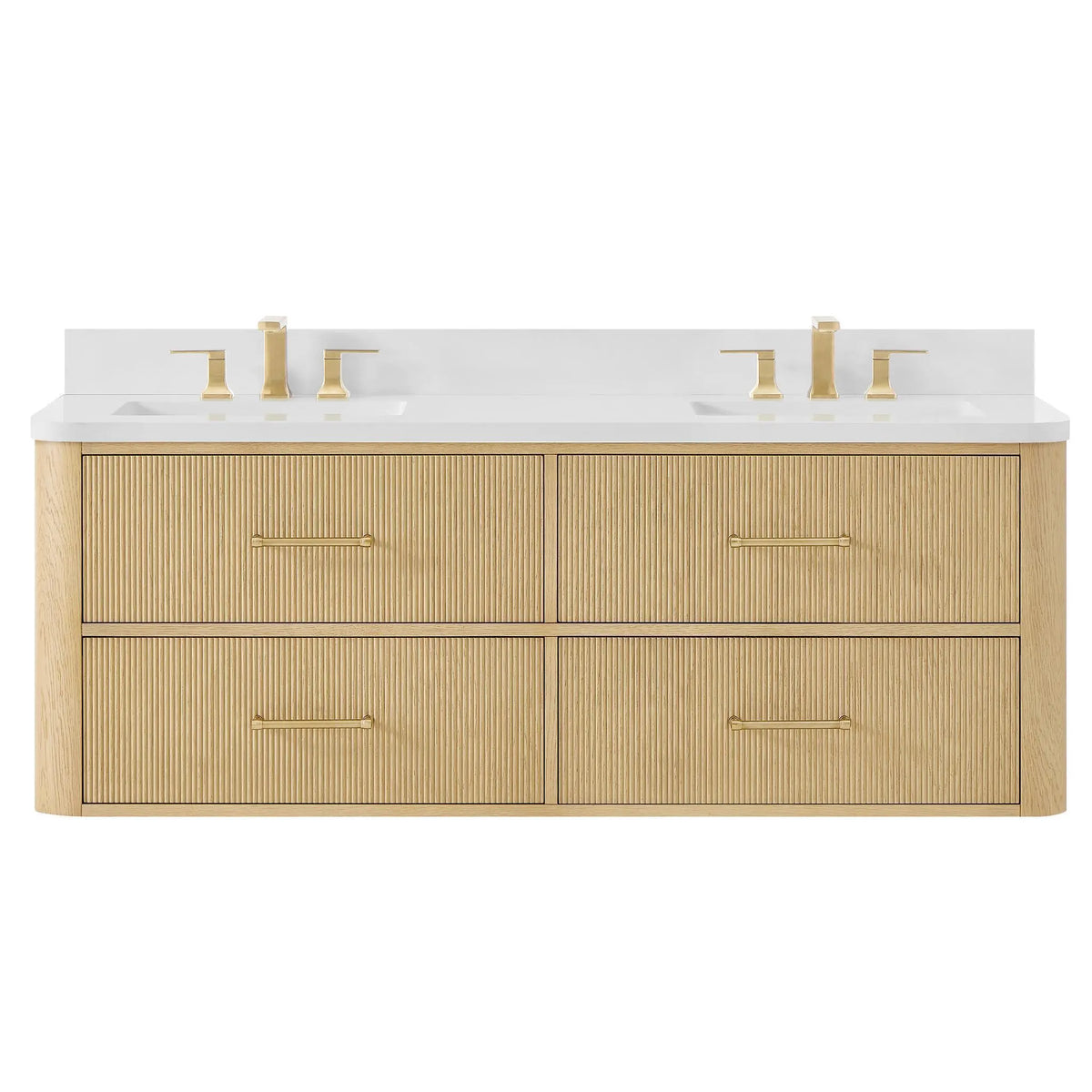 60" Francesca Double Wall Mounted Bathroom Vanity Scandinavian Oak Satin Bronze Trim by wyndham View 16