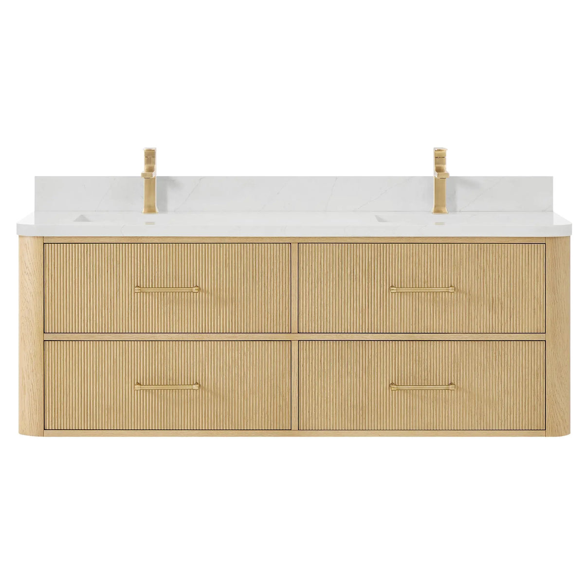 60" Francesca Double Wall Mounted Bathroom Vanity Scandinavian Oak Satin Bronze Trim by wyndham View 1