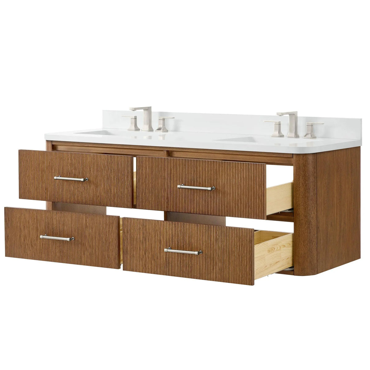 60" Francesca Double Wall Mounted Bathroom Vanity Toasted Walnut Brushed Nickel Trim by wyndham View 18