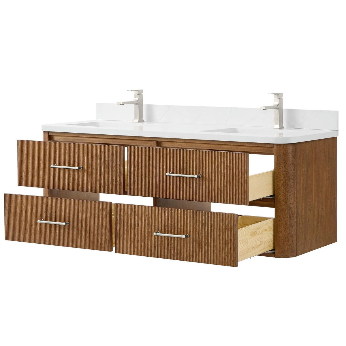 60" Francesca Double Wall Mounted Bathroom Vanity Toasted Walnut Brushed Nickel Trim by wyndham View 3