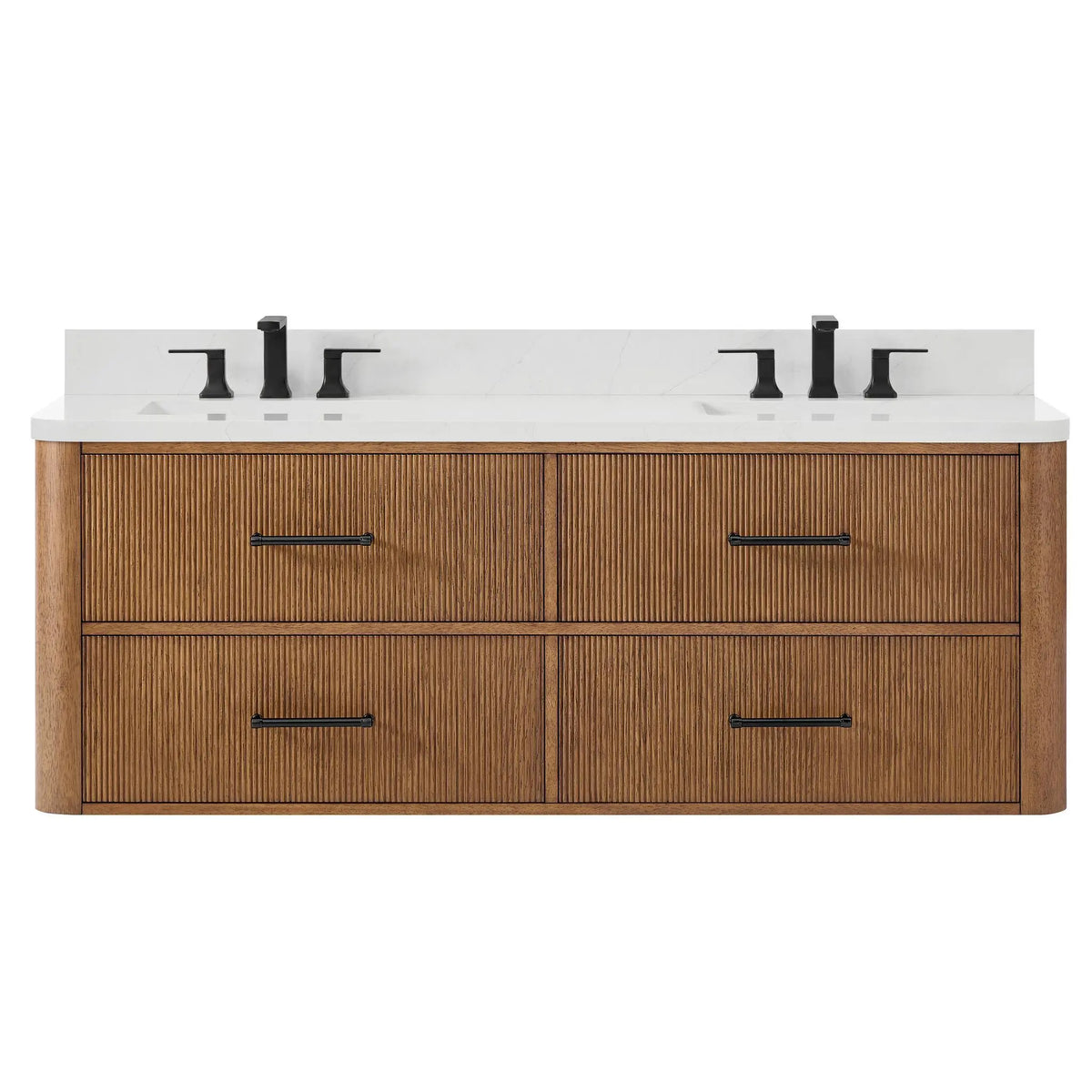 60" Francesca Double Wall Mounted Bathroom Vanity Toasted Walnut Matte Black Trim by wyndham View 6